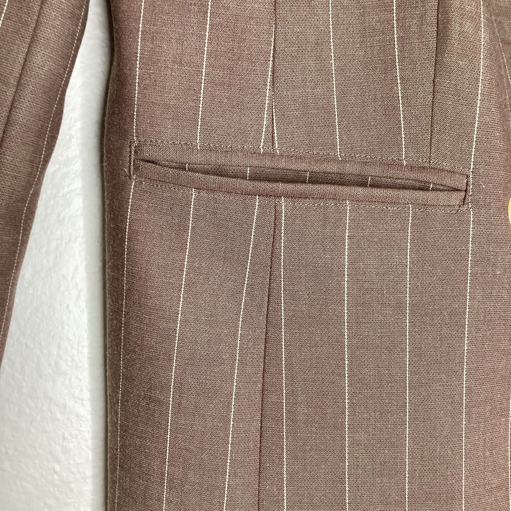 Anthropologie Brown Double Breasted Striped Blazer XXS - Picture 6 of 10